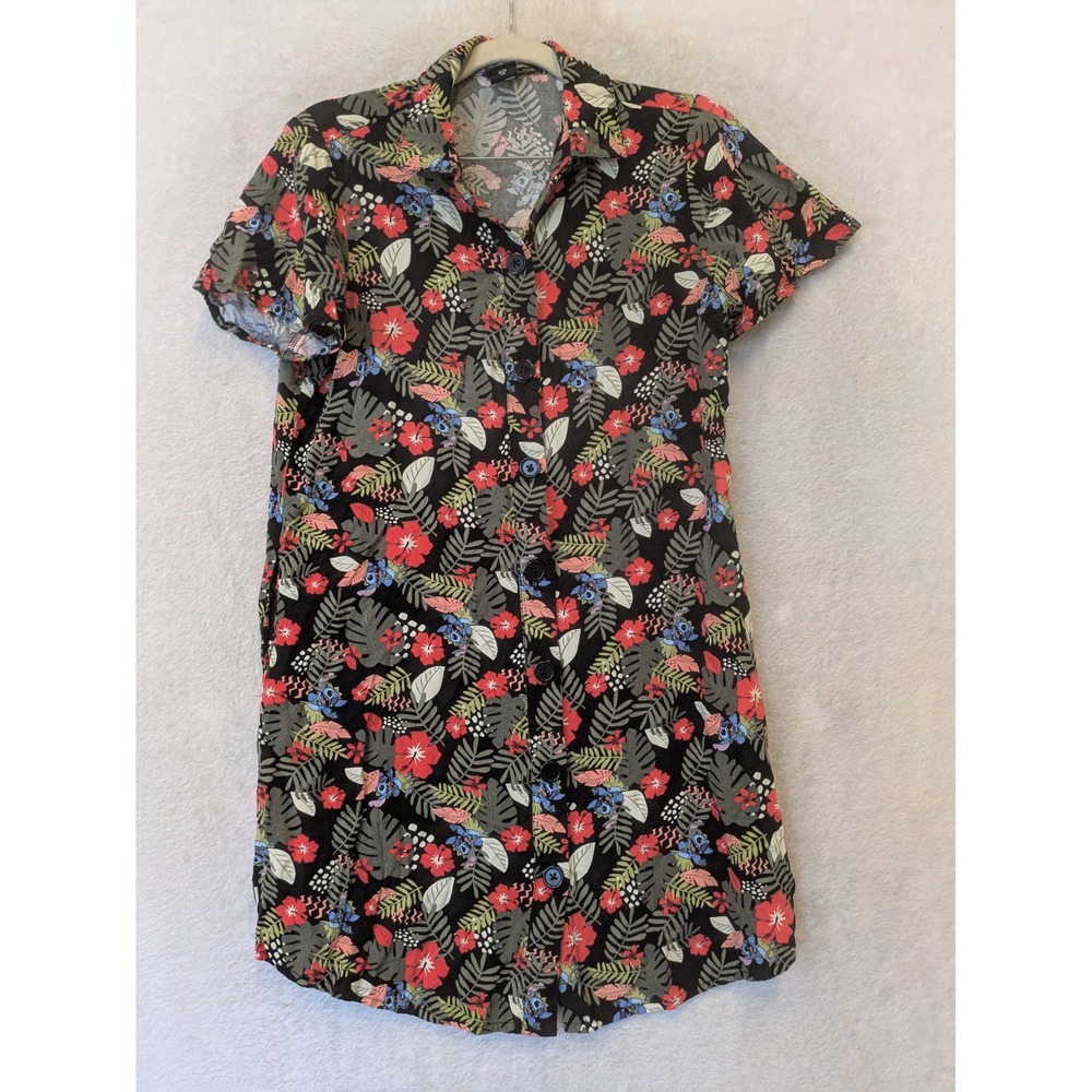 Disney Her Universe Shirt Dress Women's‎ XS Black Tropical Lilo & Stitch Floral